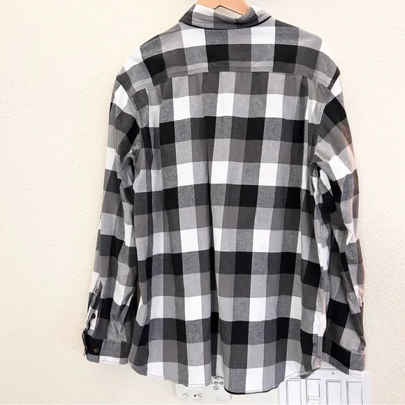 Carhartt Men's Loose Fit Heavyweight Flannel Plaid Shirt black n white 2XL - Picture 2 of 7